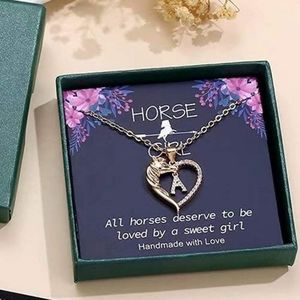 Ursteel Horse Dainty Horse Initial Necklace 14k Gold Plated A